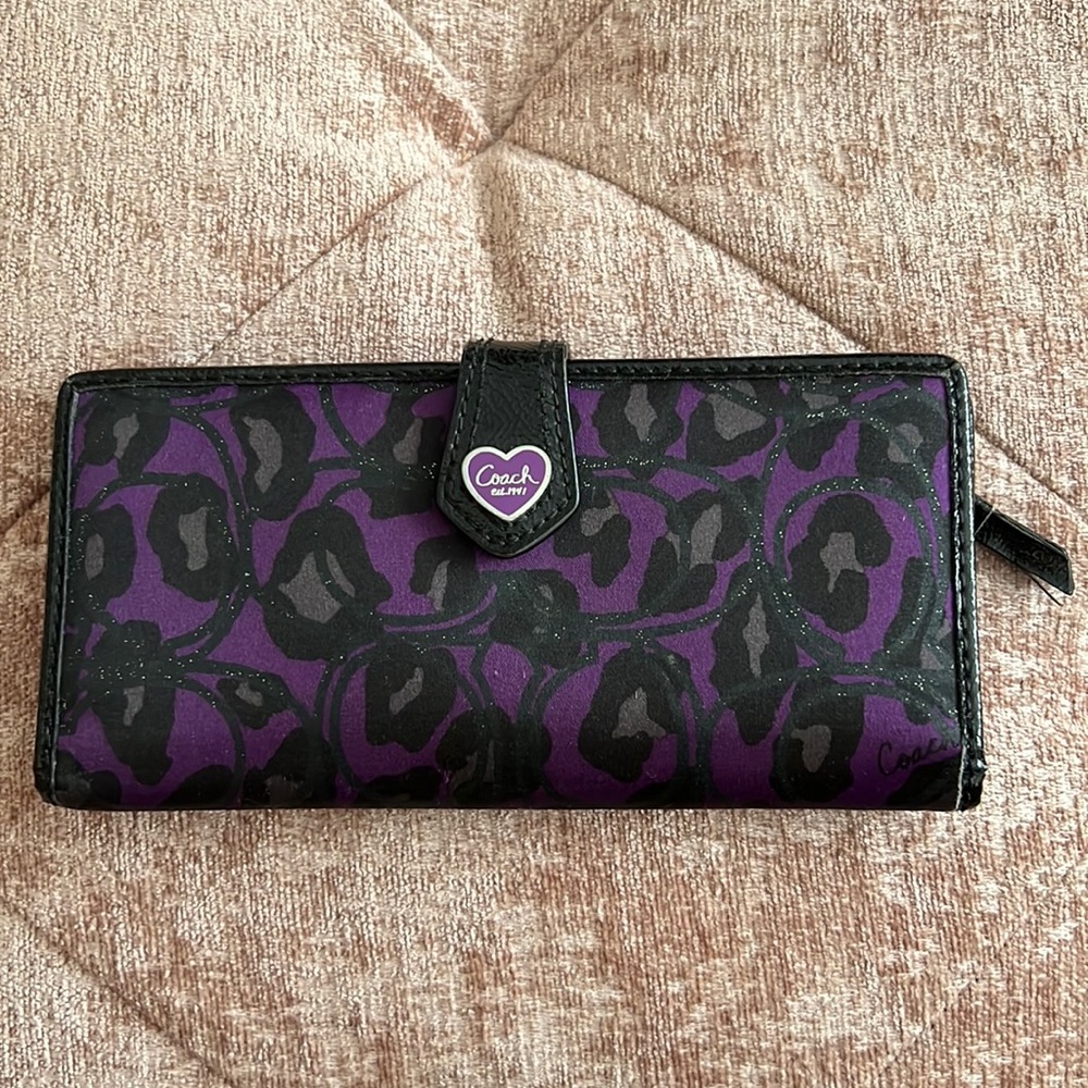 Coach Poppy Purple Ocelot Card Wallet